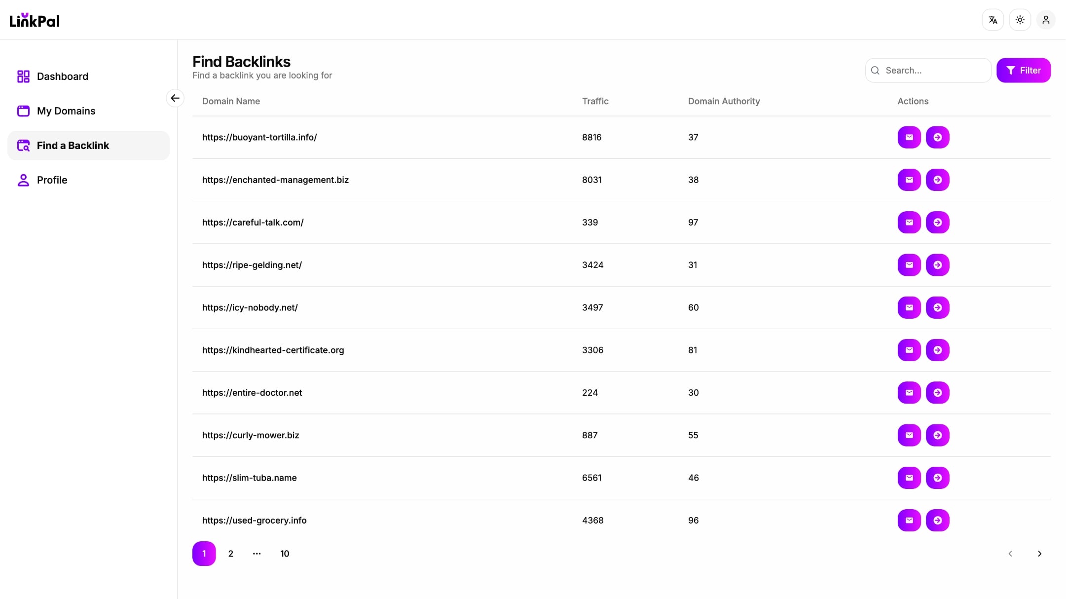 Find Backlinks screen in the LinkPal app