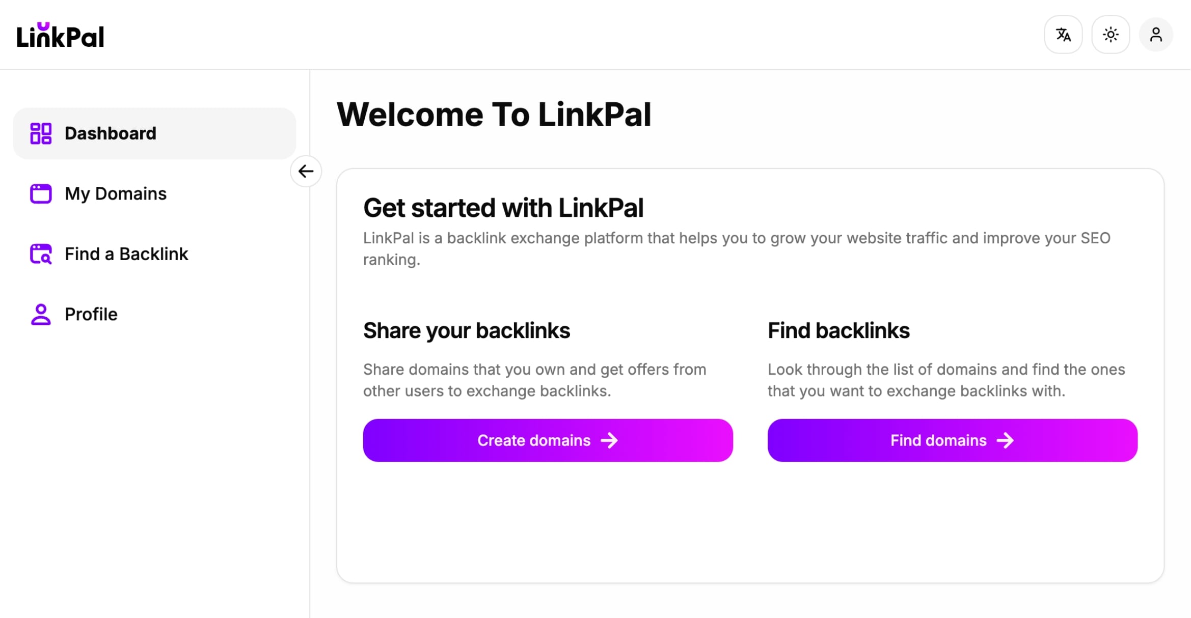 LinkPal welcome screen